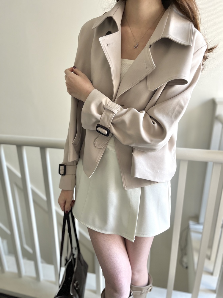 Trench-Style Short Coat (Beige)