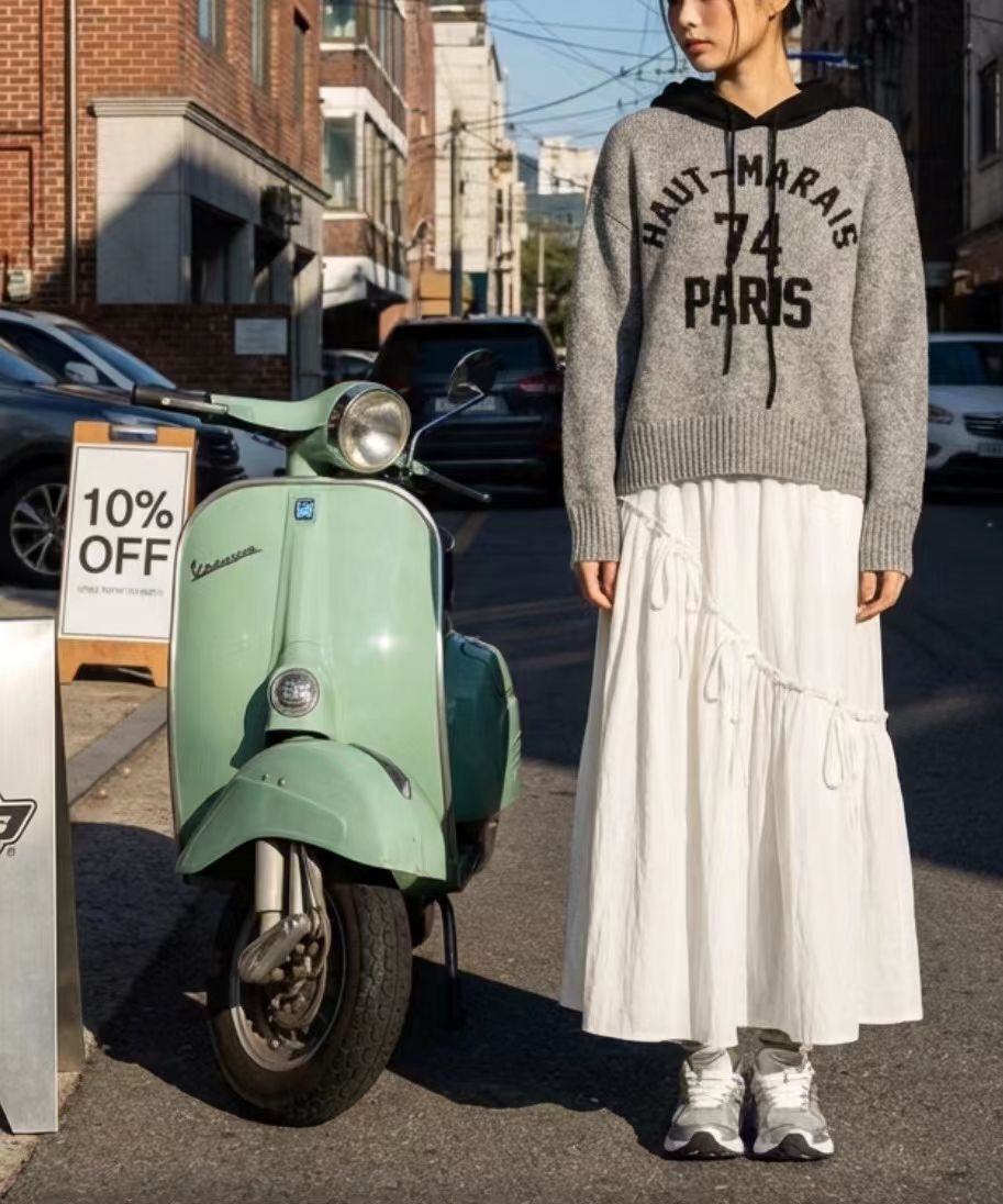 撞色帽英文子針織Top 