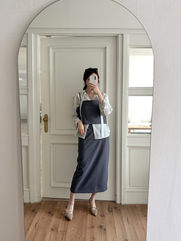 Colette Layered Belted Skirt (Charcoal)