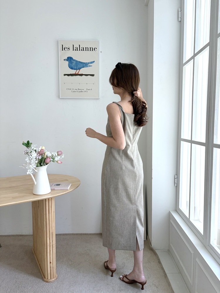 Linen Blend Twisted Strap Dress (Mocha)