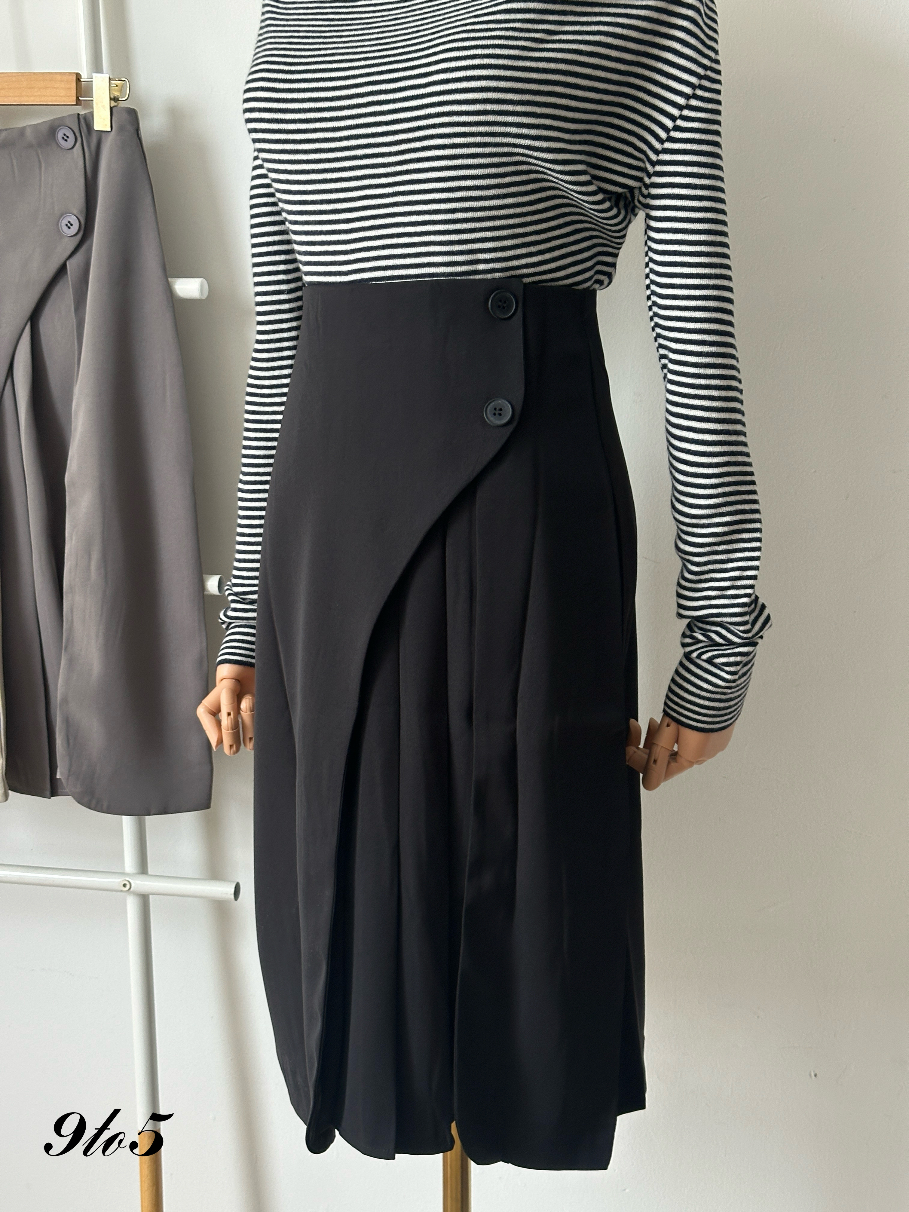 S1796 A Line Overlap Midi Skirt - 3 Colors