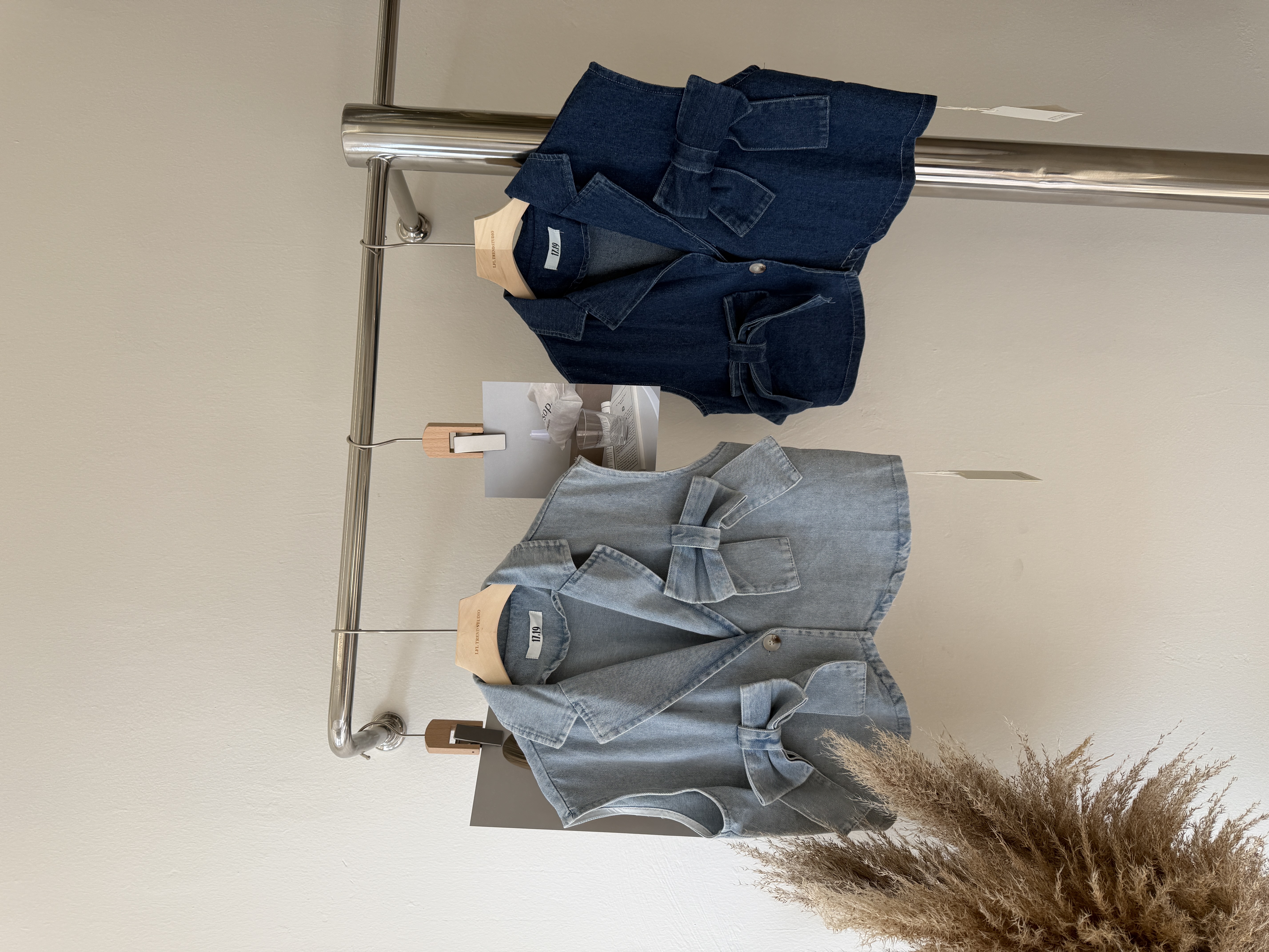 6553 甜美双蝴蝶结牛仔马甲·