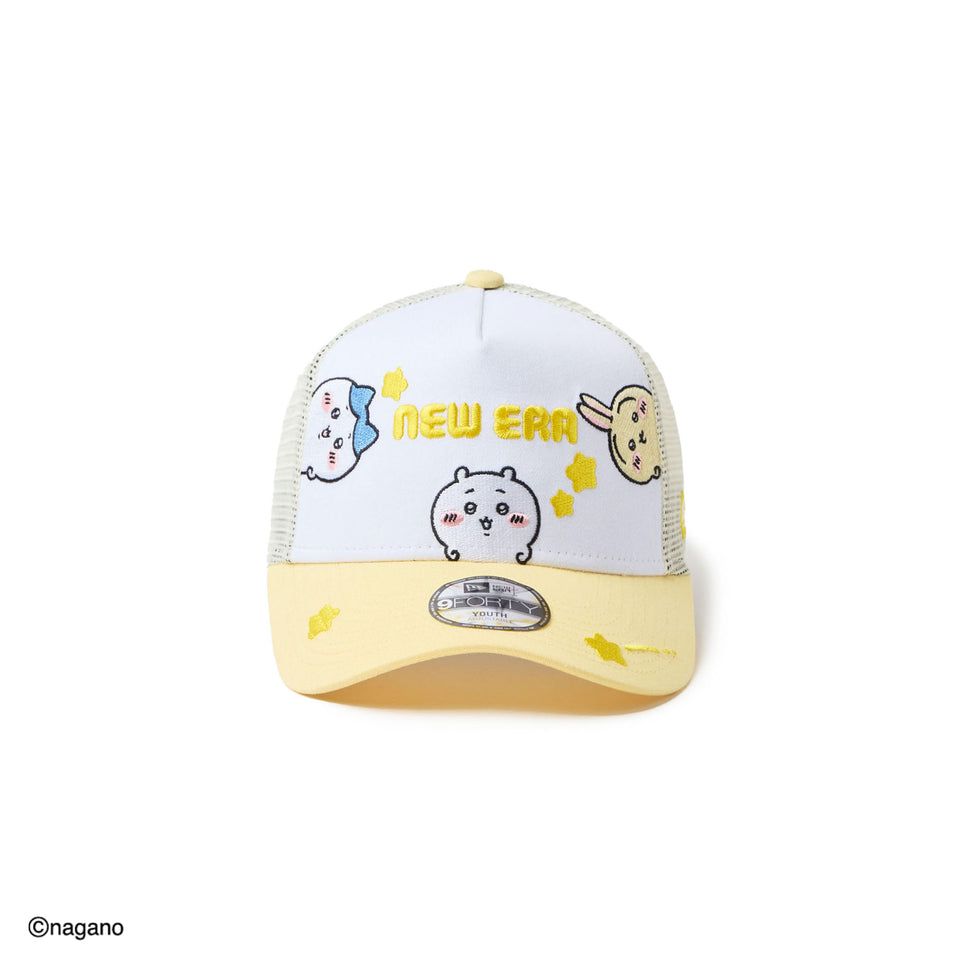New Era Kids Youth 9FORTY A-Frame Tracker Chiikawa / Chiikawa, Hachiware, and usagi Design, White/Soft Yellow