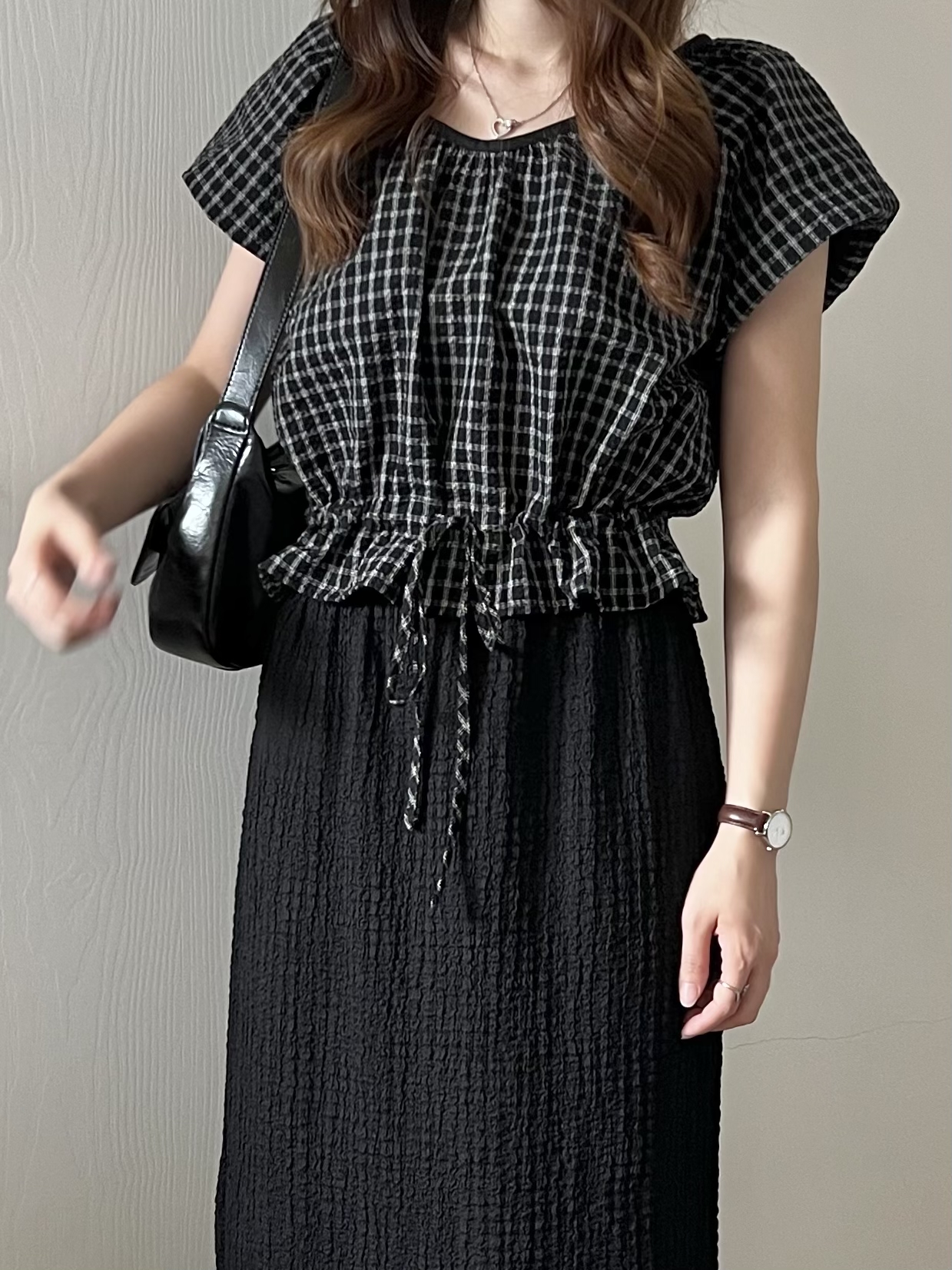 推薦 免熨寬鬆格紋blouse 