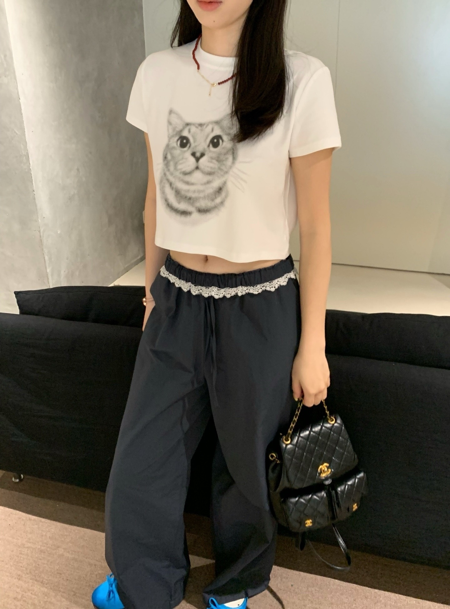 Oh Kitty Roundneck T-shirt Ins风可爱猫咪印花圆领短款Tee ( 2 colours )