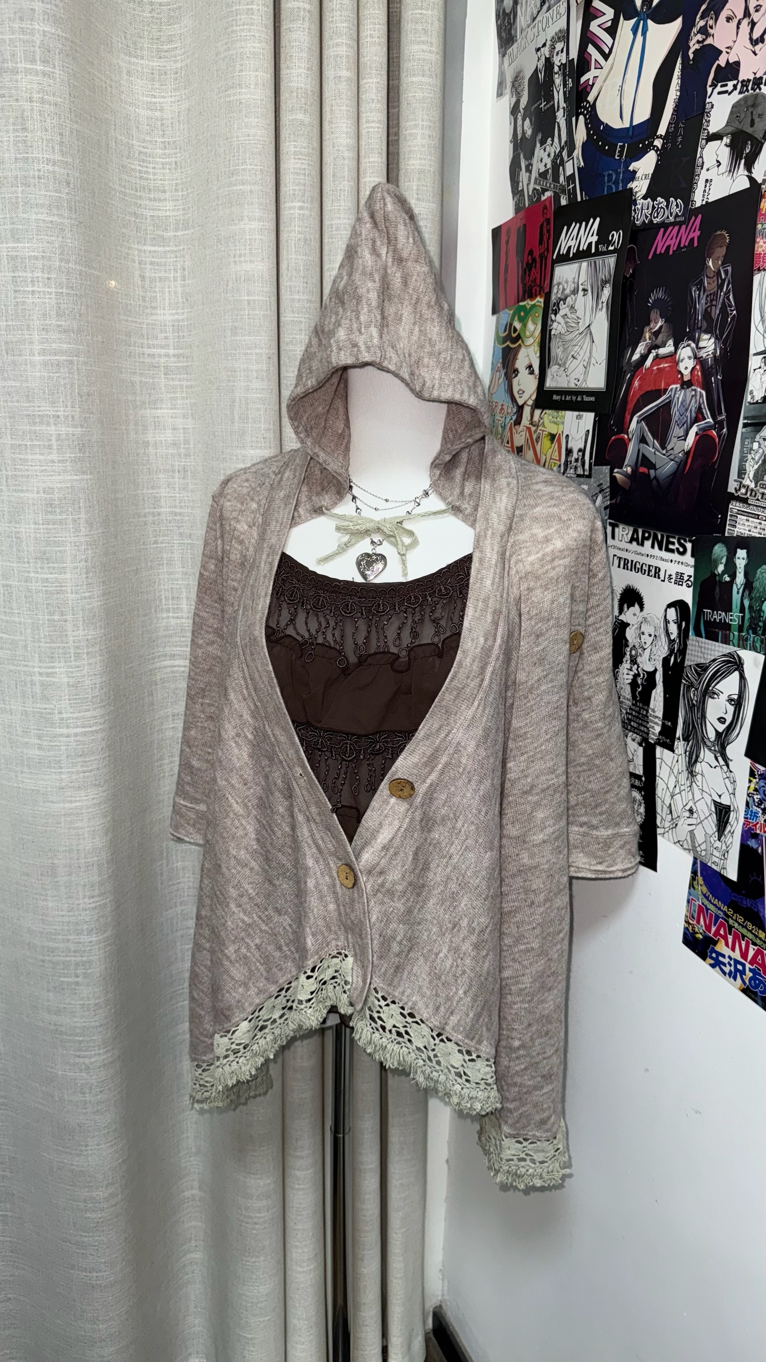 Lightweight Lace-Trim Hooded Cardigan