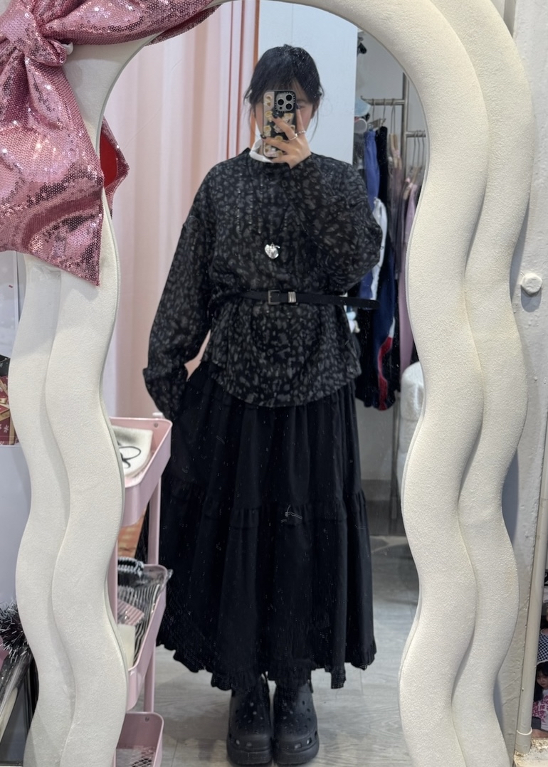 已售罄❌韓國破洞豹紋oversized長袖外撘