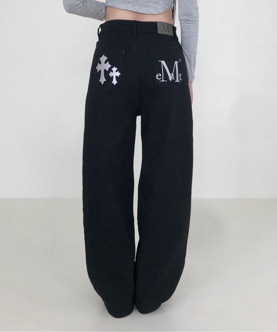 🇰🇷訂購｜MUCENT｜Pistol Back Leather Double Cross Wide Cotton Pants 