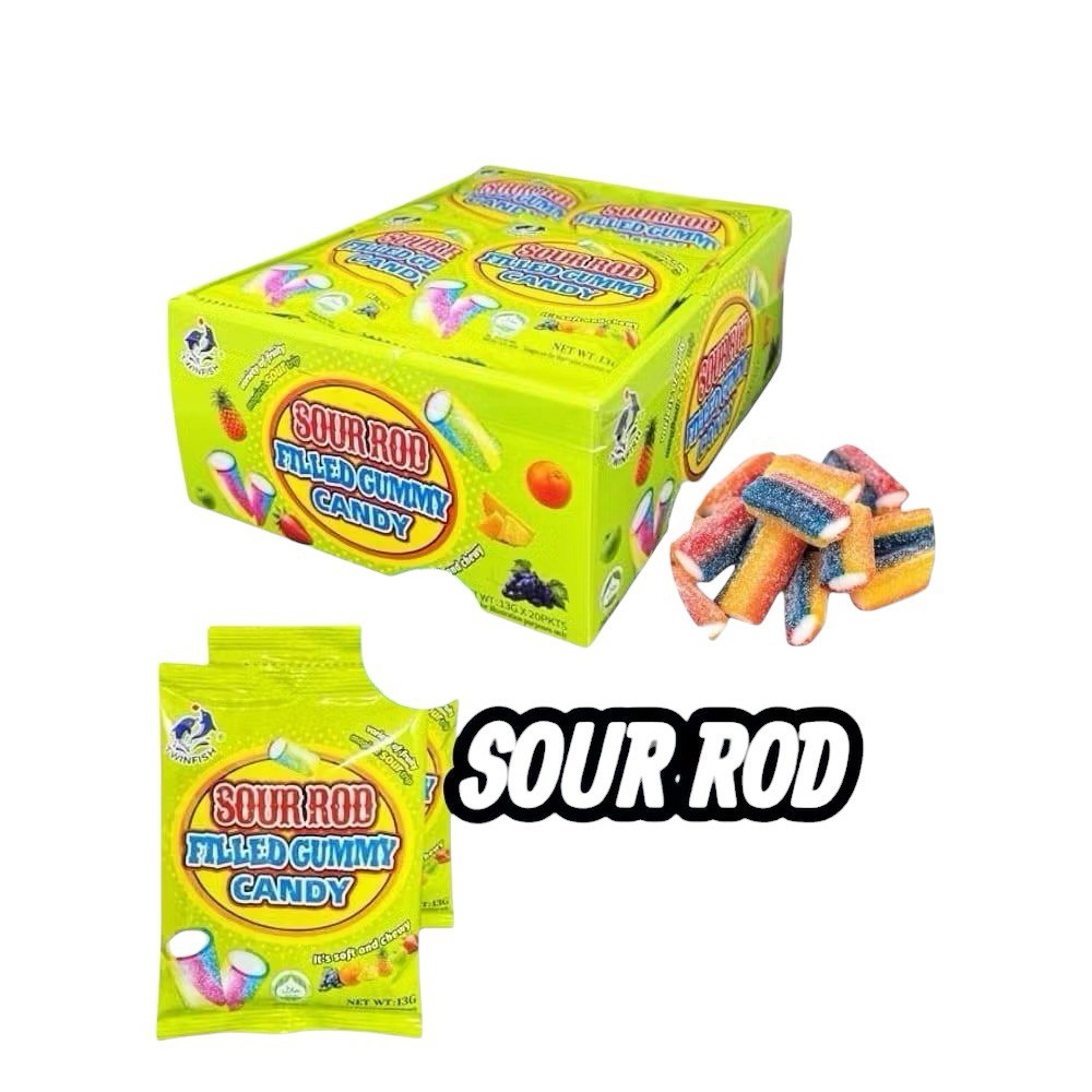 20pcs Twinfish Sour Rod Filled Gummy / Mini Sour Belt Chewy Candy (HALAL)