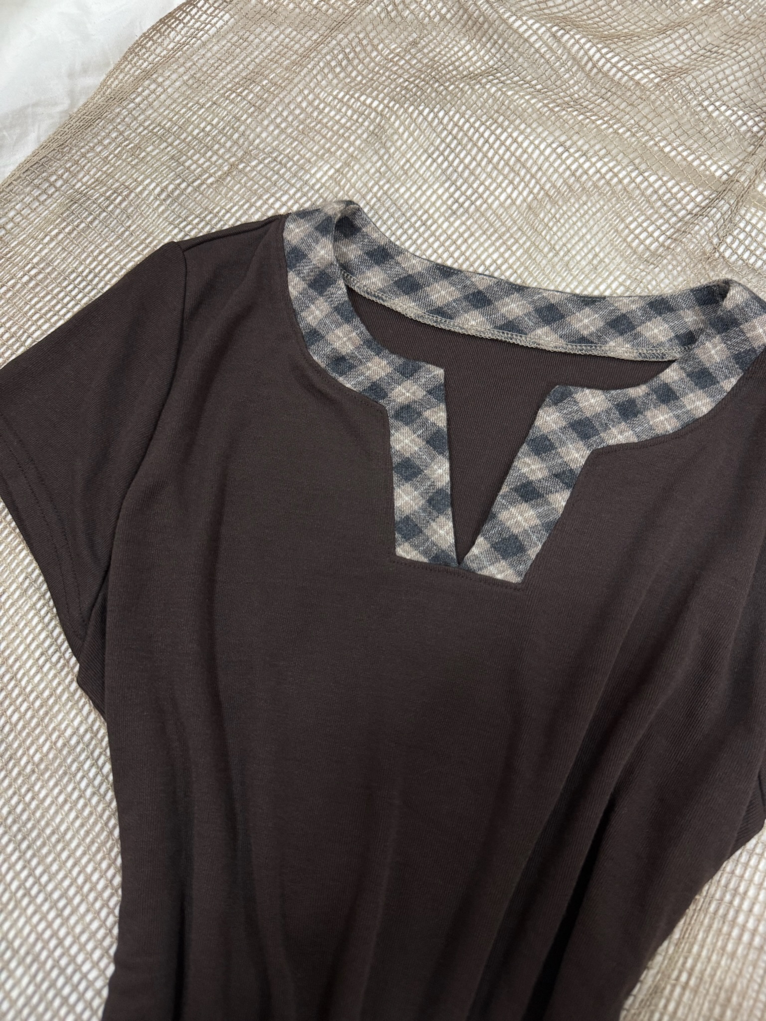 Vintage Preppy Aesthetic Plaid-Panelled Longline Tee