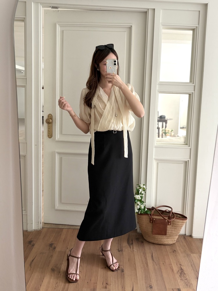 Louise Wrap Blouse with Tie (Cream)