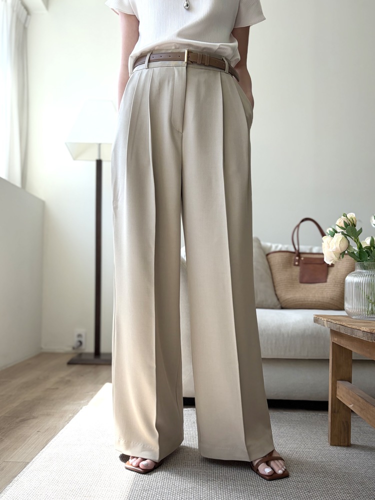 Timeless Pleated Flow Pants (Beige)