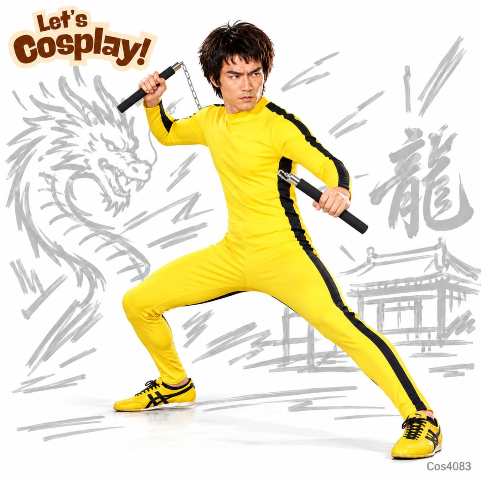 李小龍死亡遊戲黃色連身衣成人父子裝Cosplay服裝可加購雙截棍,香港現貨Lets Cosplay Cos4083