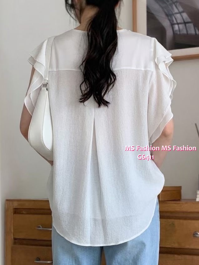G6411 高質V領ruffle袖top