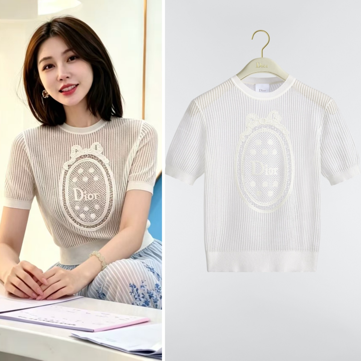【頂級原單】Dior Médaillon Short-Sleeved Sweater 短袖鏤空針織冷衫