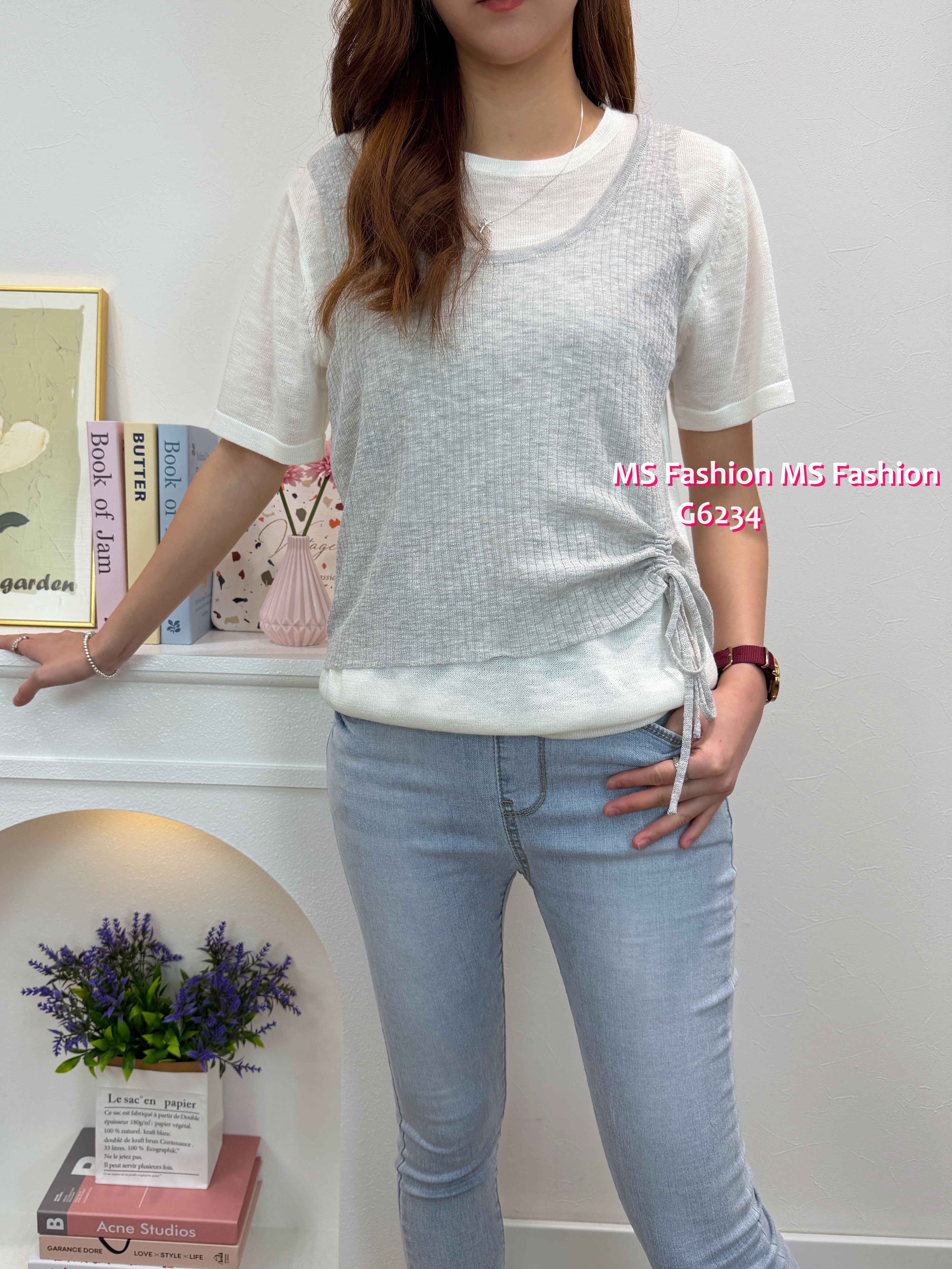 G6234 韓國🇰🇷假兩件拼色針織top