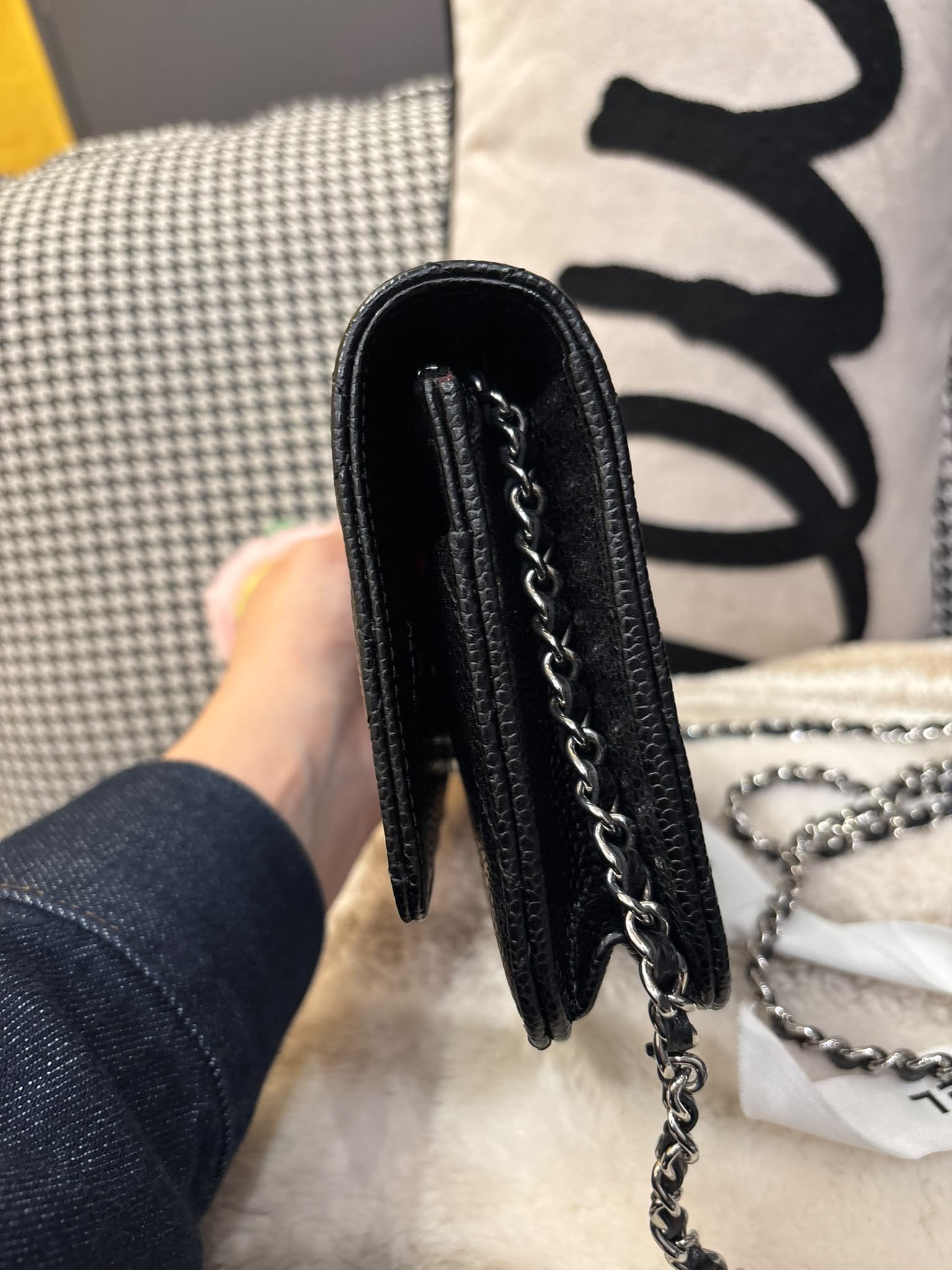 全新 Chanel wallet on chain 黑色荔枝牛皮銀扣WOC 100%Authentic, 全新 Brand New  ✅晶片貼✅dust bag ✅box
