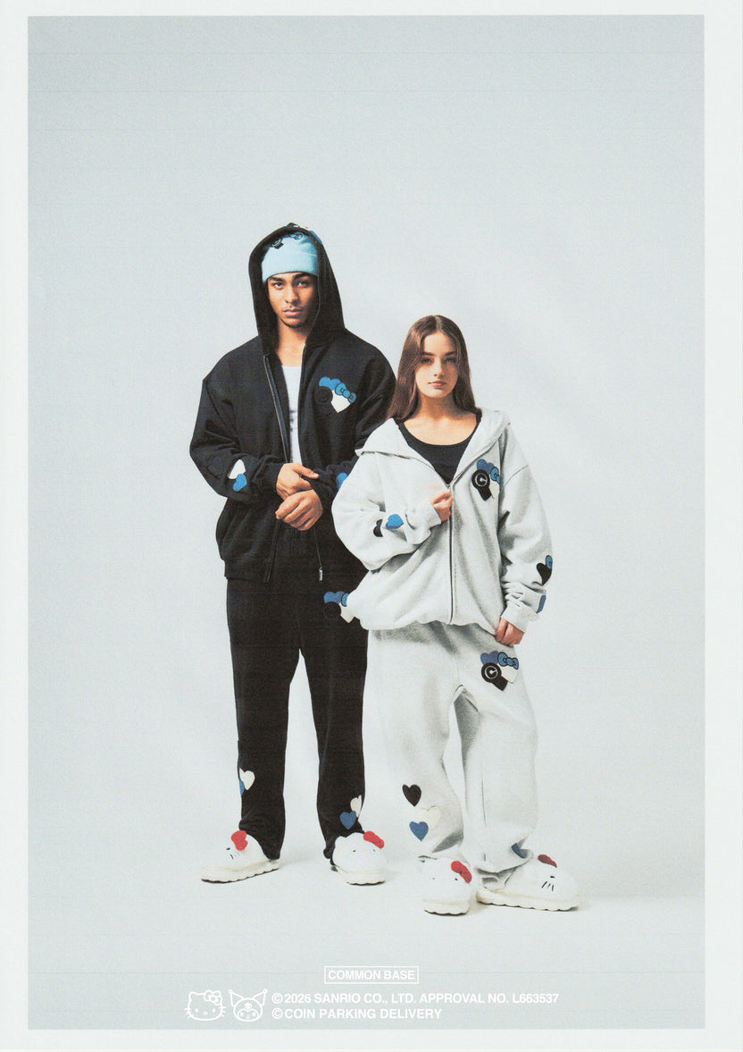 COIN PARKING DELIVERY x SANRIO CHARACTERS PATCHWORK ZIP SWEAT HOODIE CPDSC-KT17 LIGHT HEATHER GREY(SIZE:S-M)