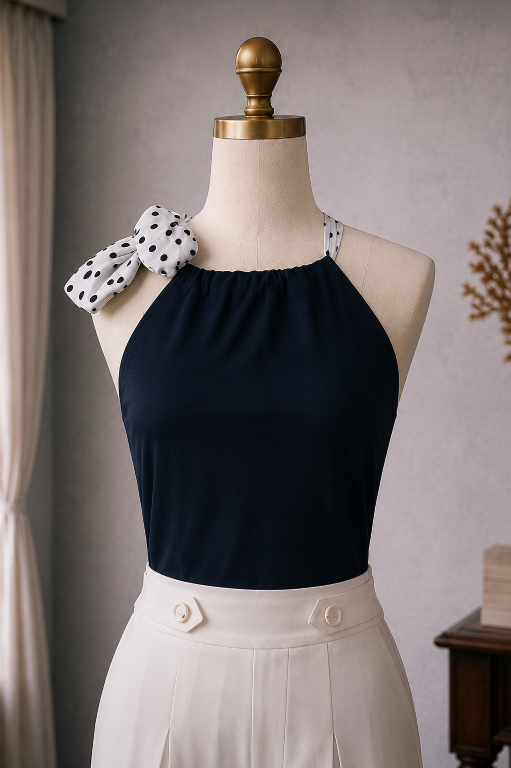 (Ready-Made) Vintage Inspired Interchangable Neck Scarf Halter Neck Top (FM139)
