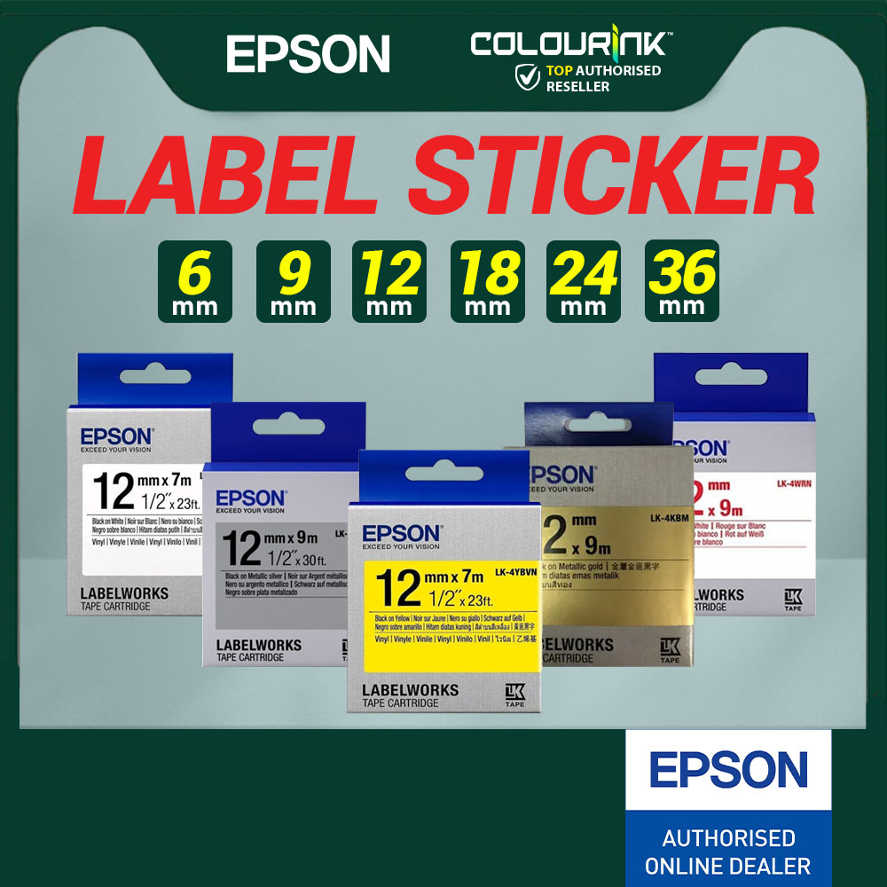 Epson Original LK Label Tape Sticker 9 Meter Long 2WBN 3WBN 3YBP 4WBN 4KBM 4TBN 4SBM 4LBP LW-K200 LW-K400 LW-600P LW-700
