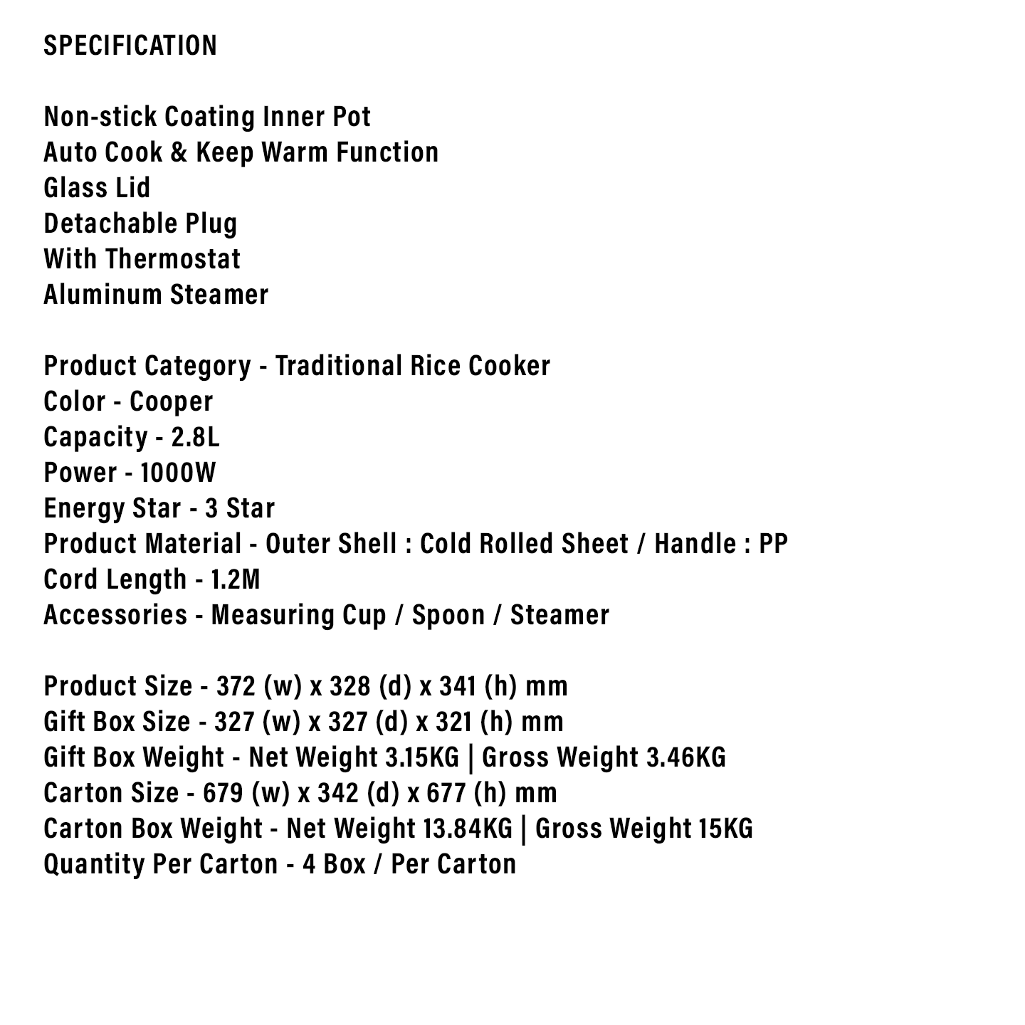 Faber 2.8L Traditional Rice Cooker FRC 728ST