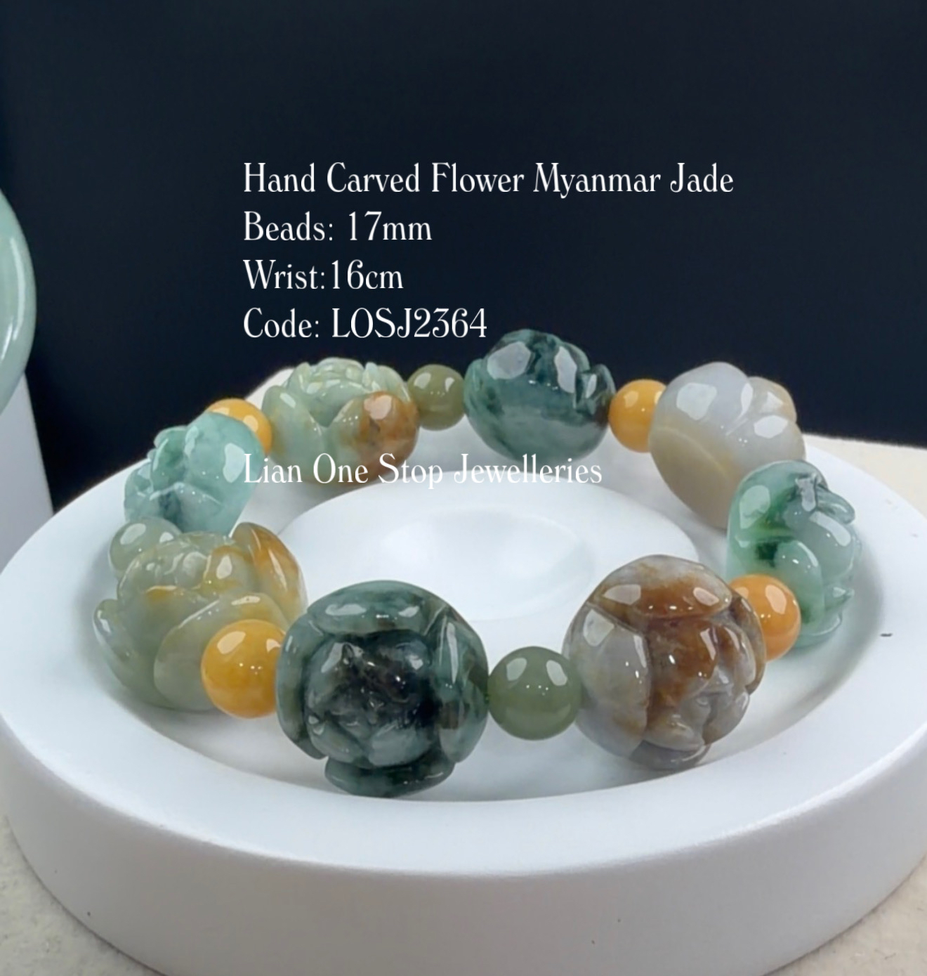 Code: LOSJ2364 Hand Carved Flower Myanmar Jade  