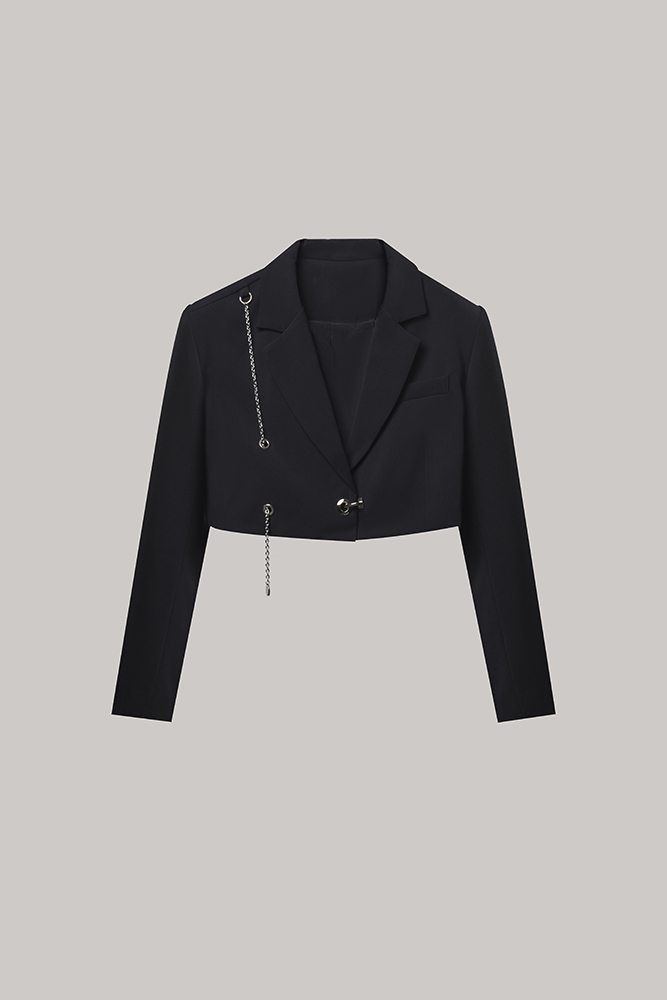 Black Cropped Chain-Detail Blazer