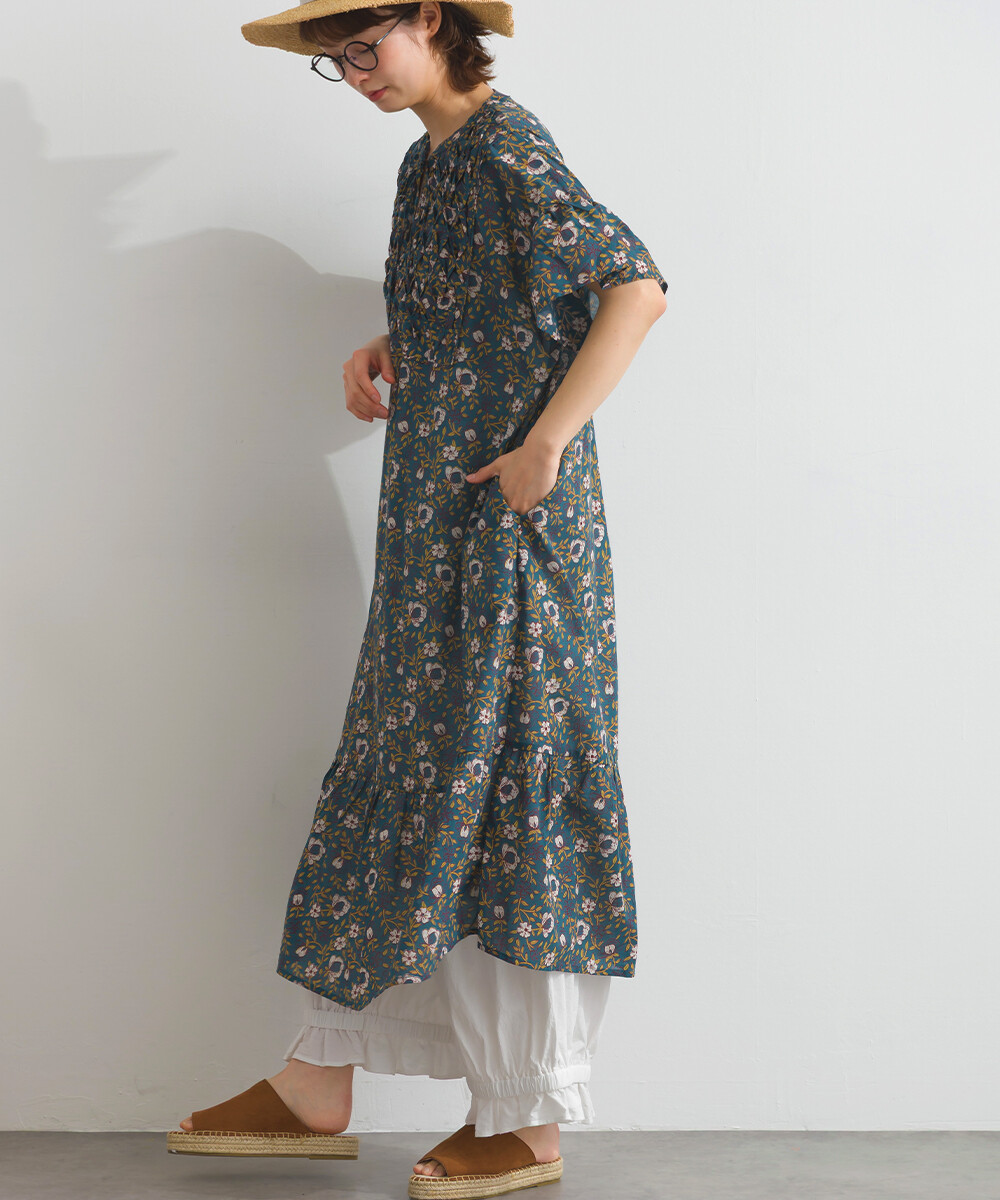 LP - 印度棉復古花卉連身裙 (藍色)