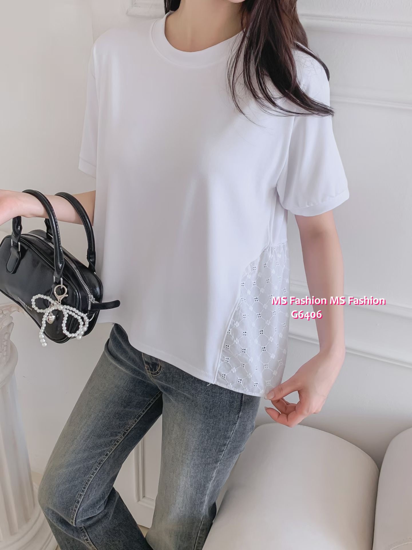 G6406 淨色拼通花top
