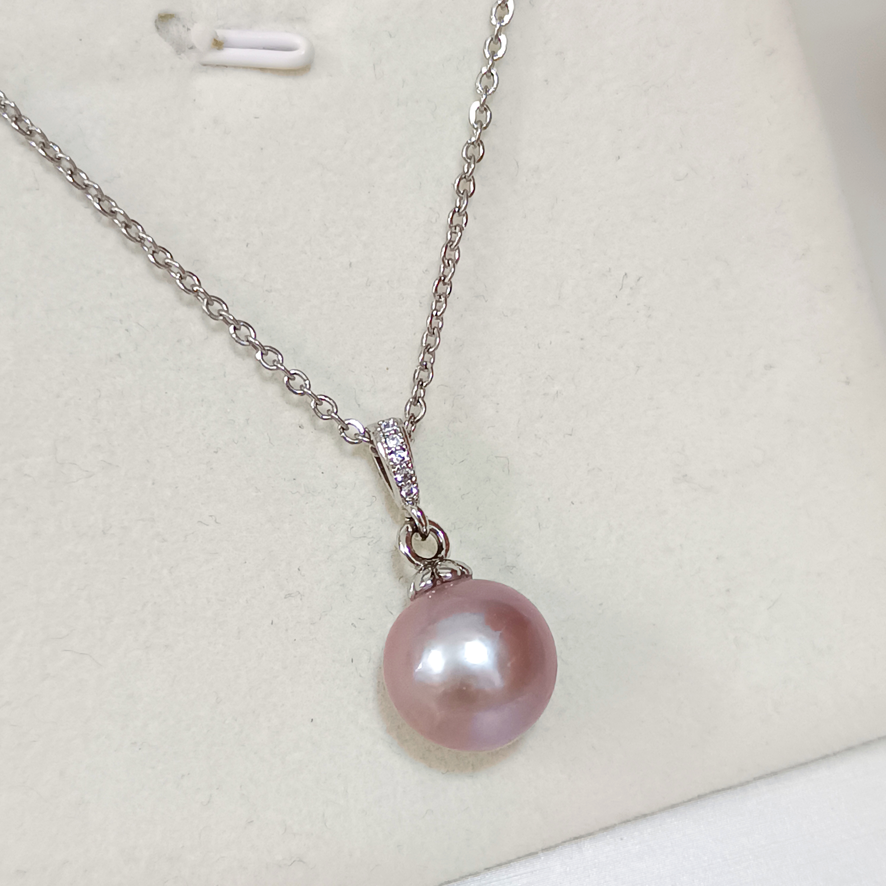 🎉99特價品🎉正圓強光愛迪生粉紫色珍珠注白金簡約吊墜套鍊