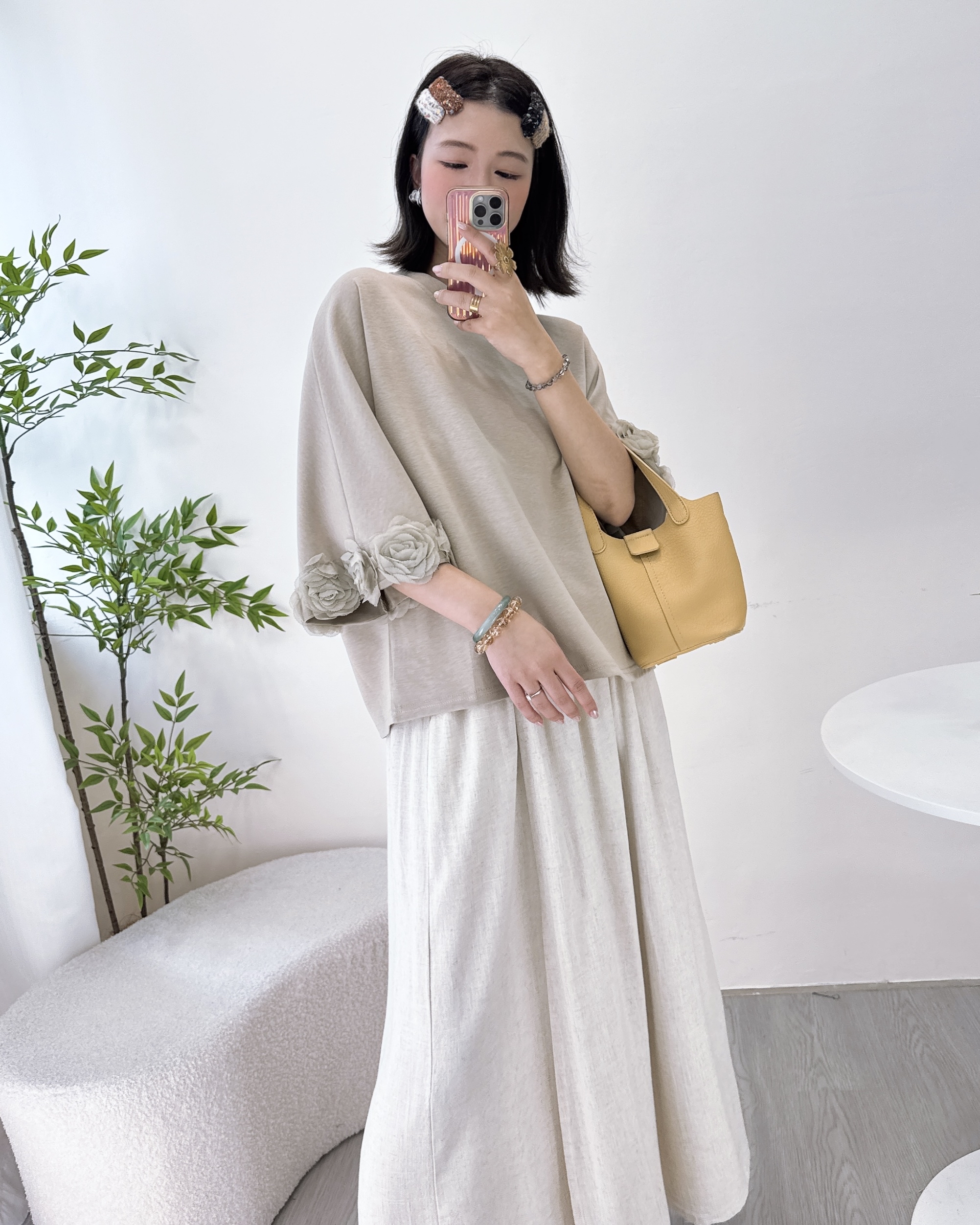 滑嘟嘟太空棉玫瑰花七分袖上衣 3色