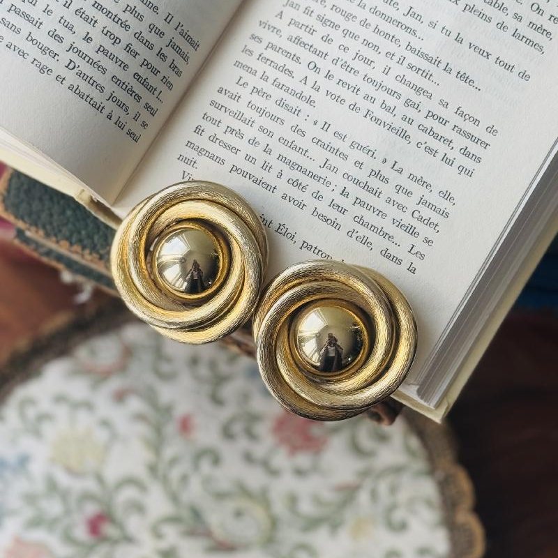Vintage 1980s Textured Swivel Extra Large Statement Clip Earrings -4.5cm(MT2295)