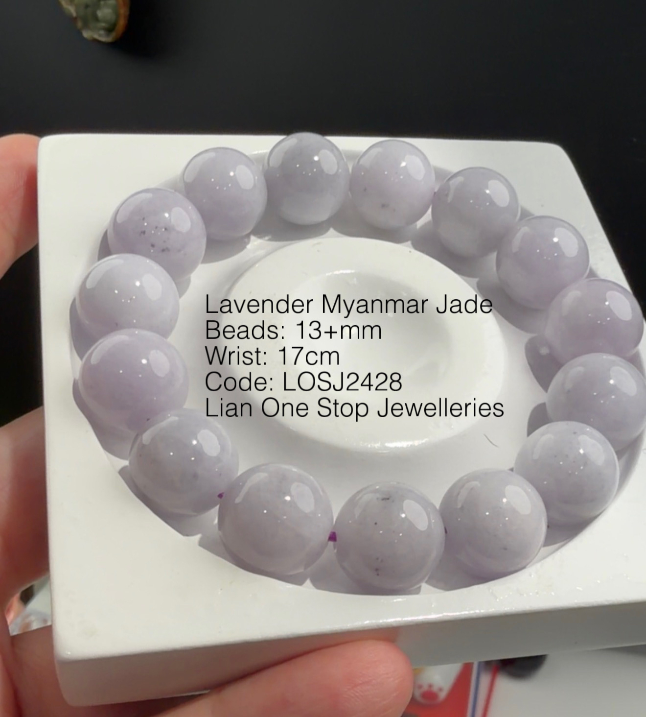 Code: LOSJ2428 Lavender Myanmar Jade 13+mm 