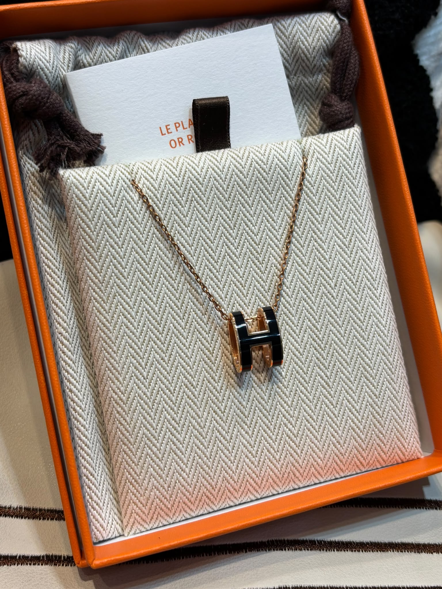 全新 Hermes pop H necklace 黑玫瑰金大POP H 100%Authentic, 100%New 全新  ✅dust bag ✅box