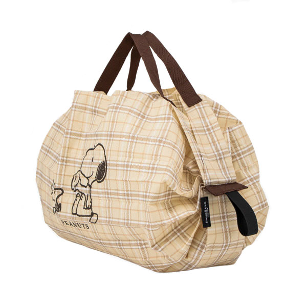 現貨｜Snoopy 日本 Shupatto Compact Bag 可摺 環保袋 S Size (米黃色格仔圖案 SPZ-4363)