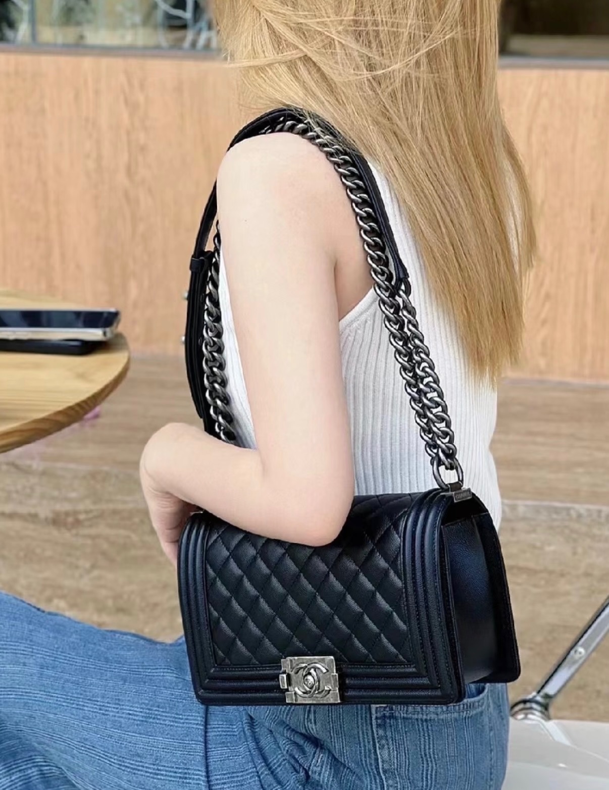 Chanel👜 PRE OWNED 🛍️黑銀leboy 全套 🖤