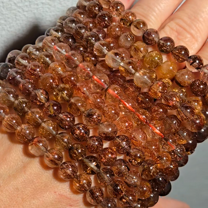 Copper and red rutilated quartz bead bracelets - RT1458