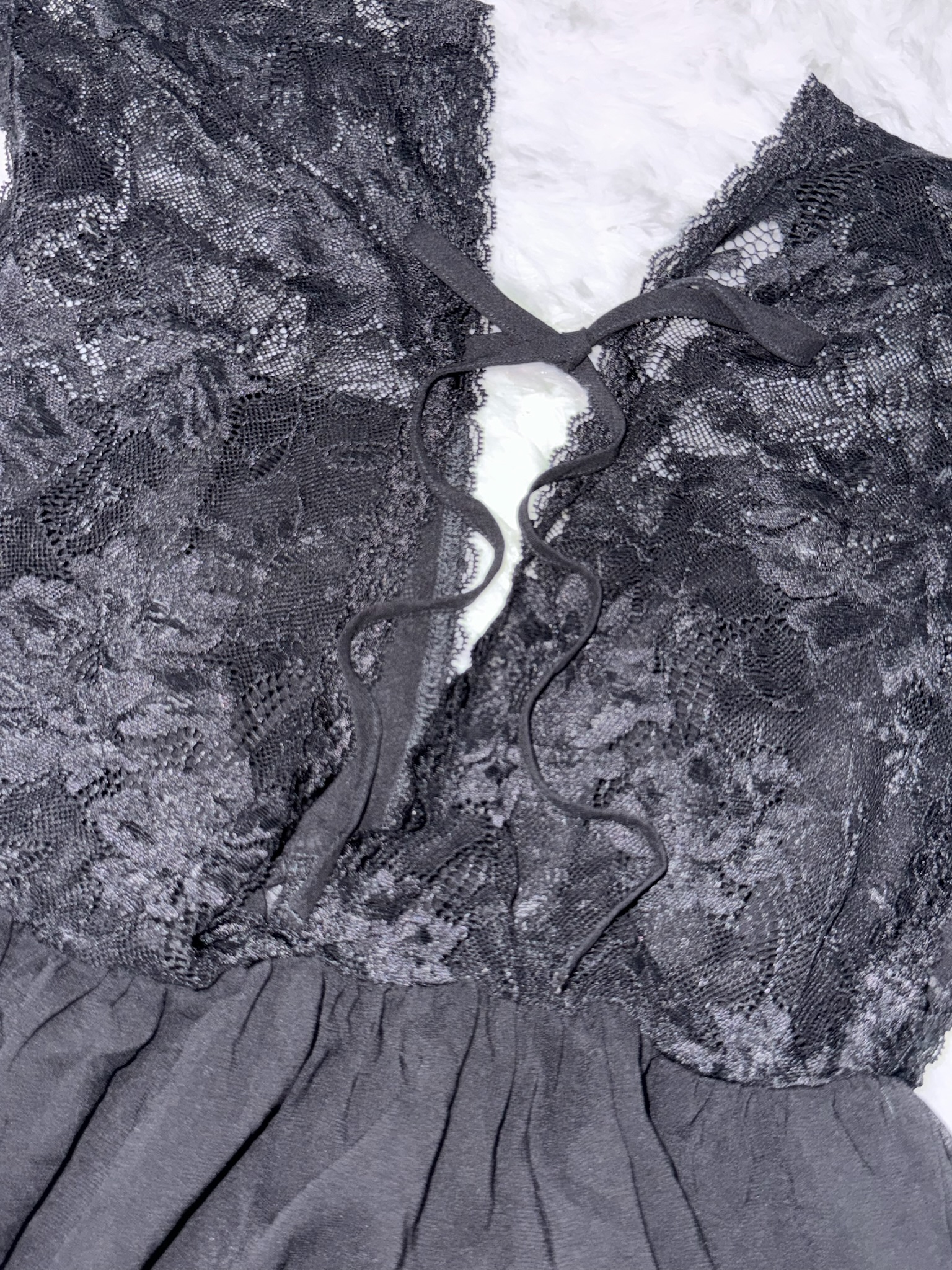 Black Lace & Chiffon Babydoll Dress