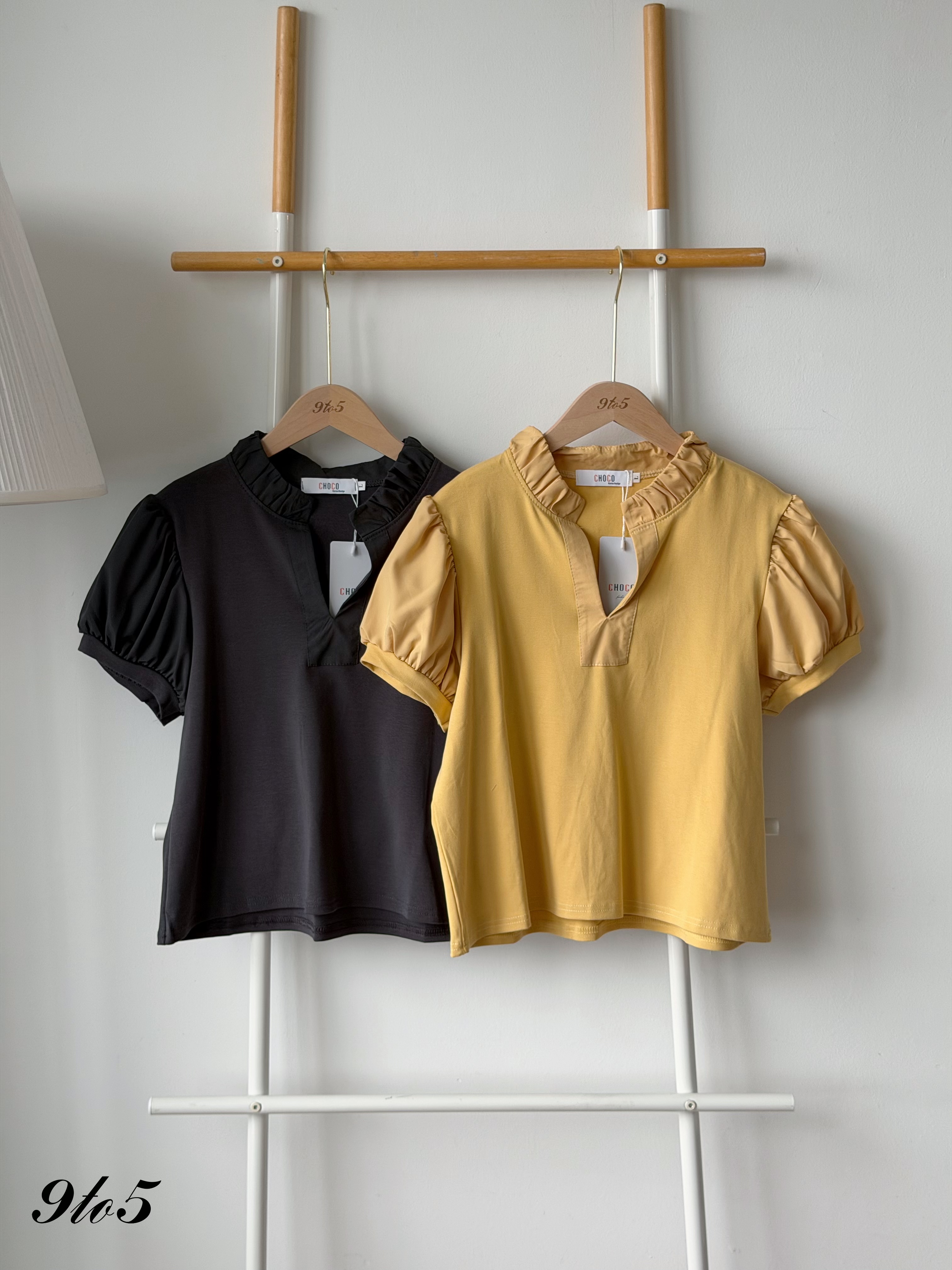 T4534 Puff Sleeve Ruffle Collar Blouse - 3 Colors 