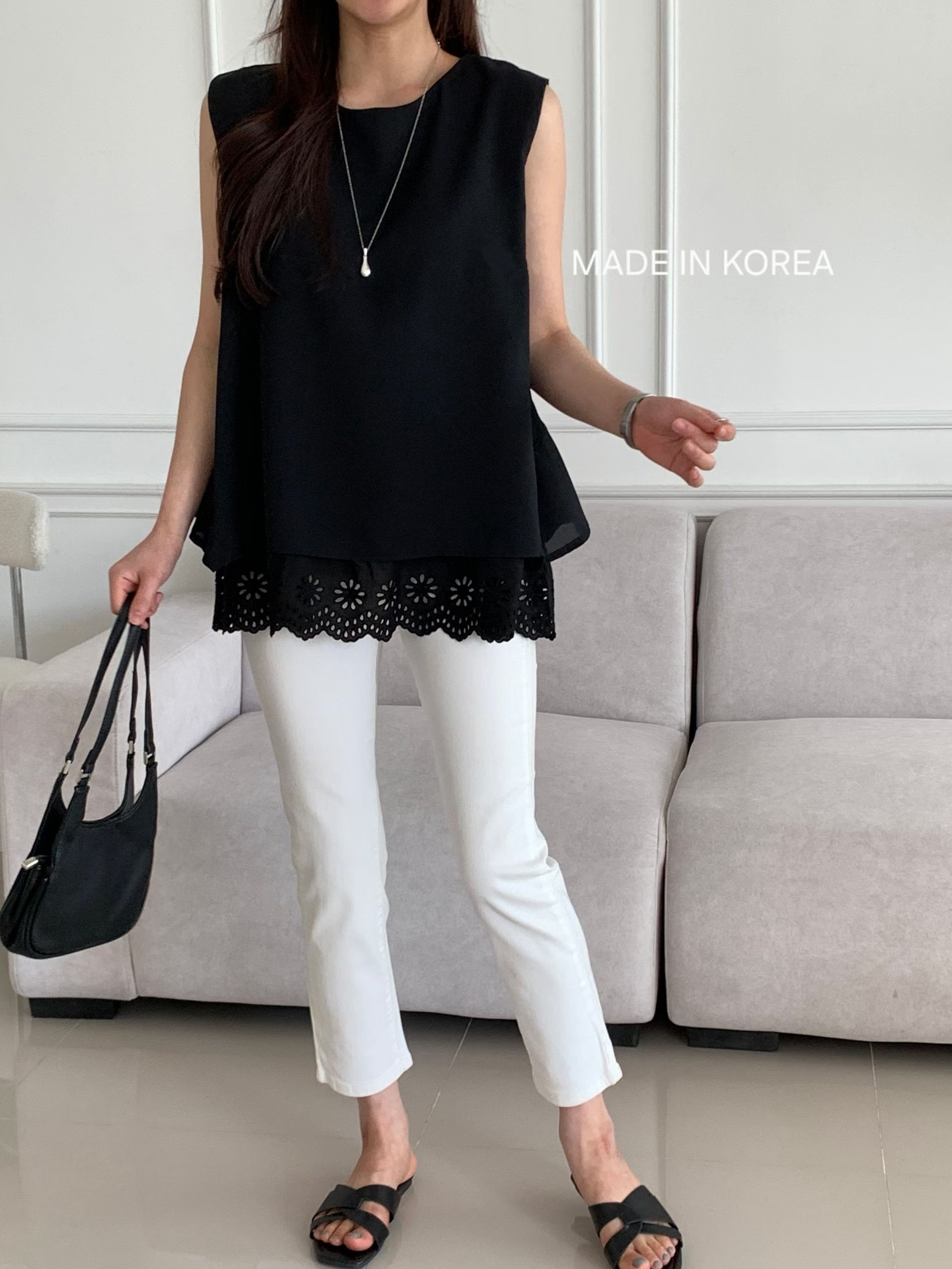 G6325 韓國🇰🇷通花腳假兩件背心