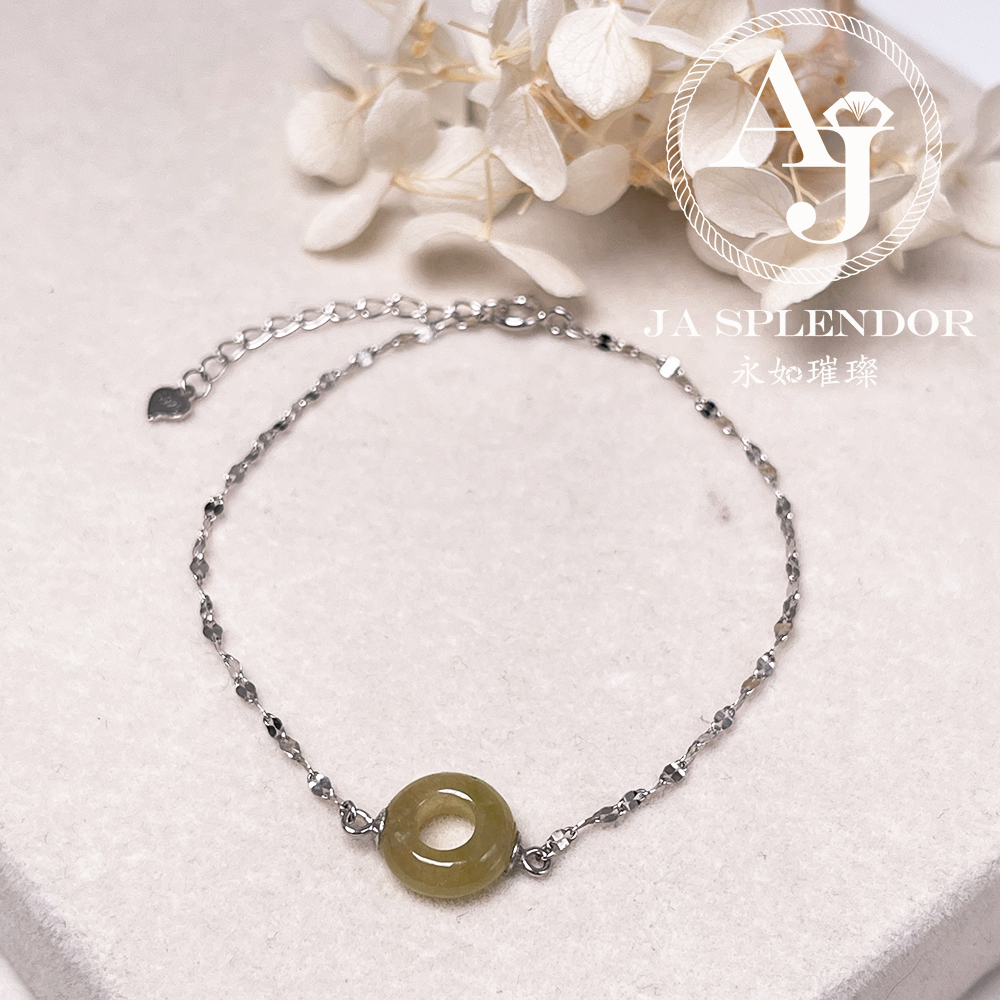 D-36 天然翡翠A玉 薄荷糖焦糖黃翡純銀手鏈