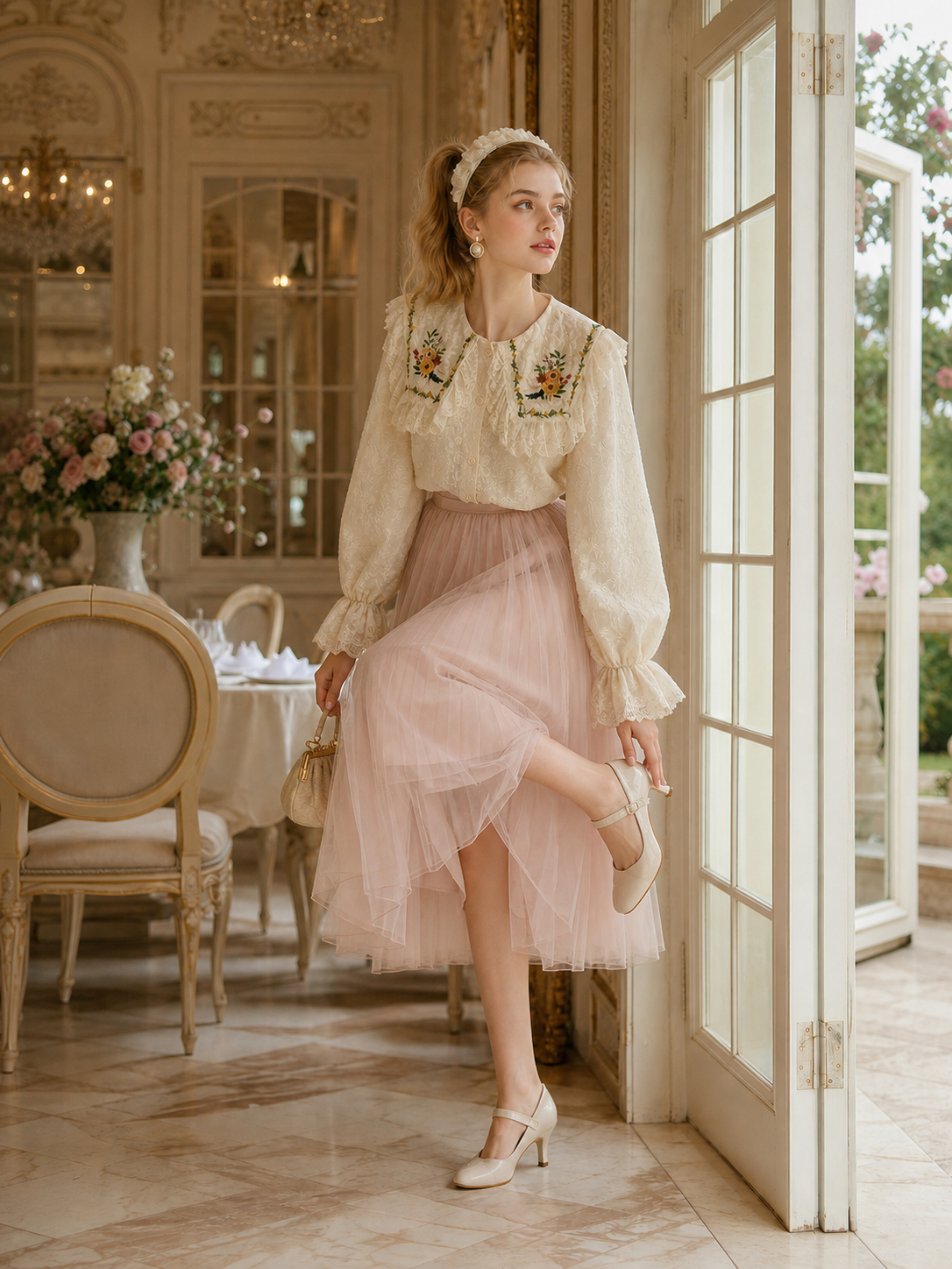 花卉刺繡蕾絲大領子公主襯衫 Vintage Floral Lace Heritage Blouse