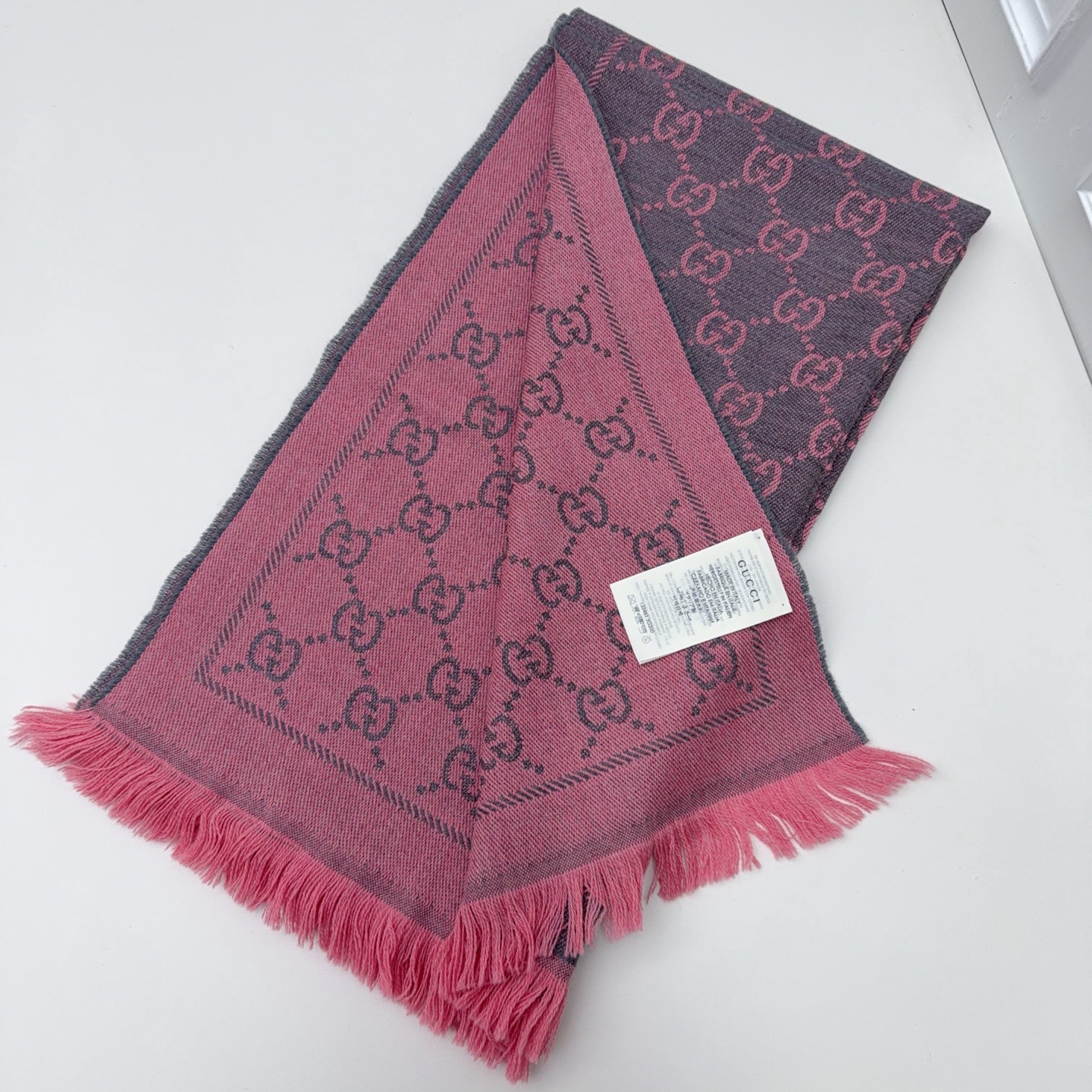 【預訂貨品】Gucci雙面灰粉拼色羊毛頸巾