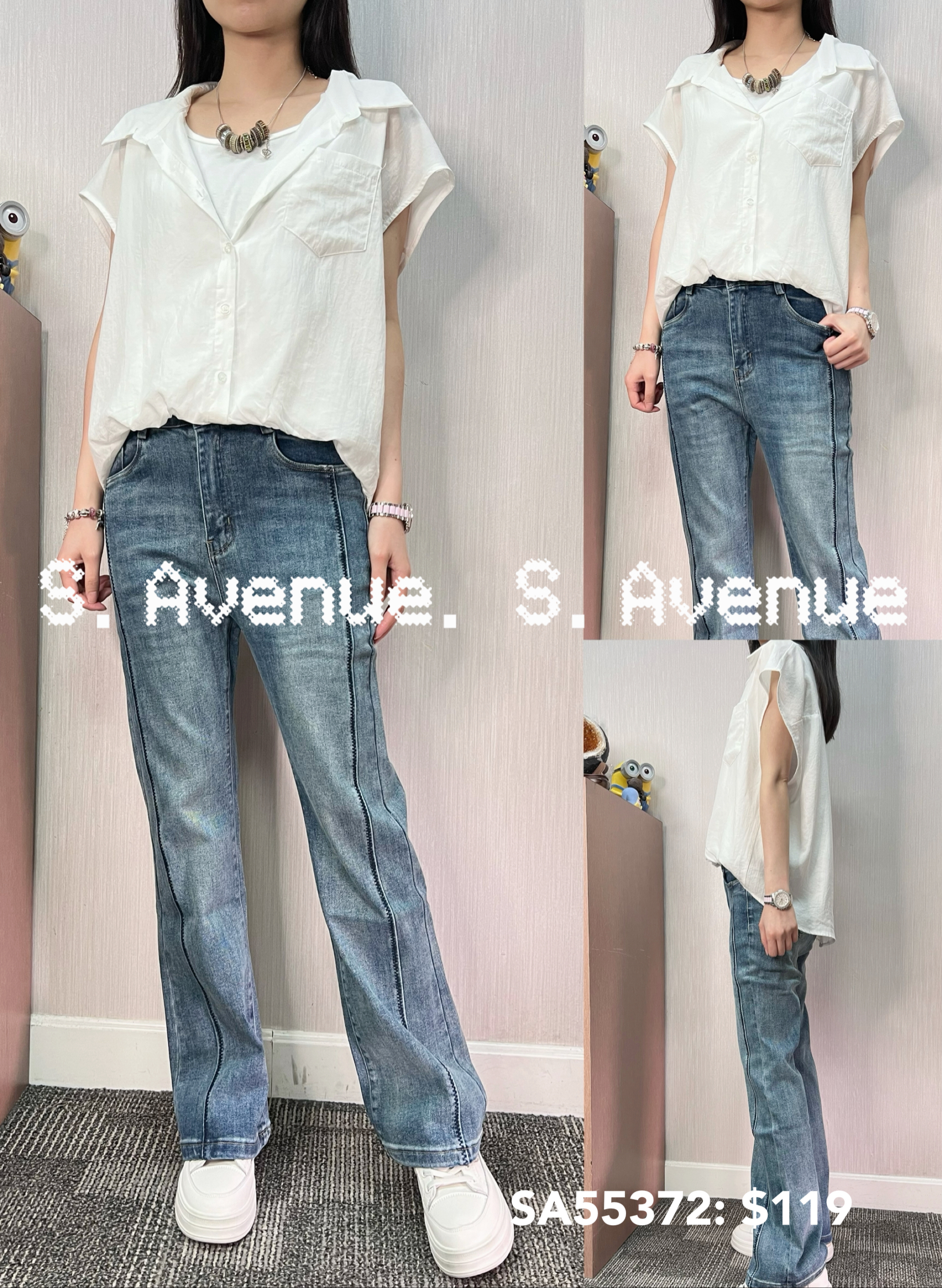 SA55372: 短袖前短後長假兩件shirt