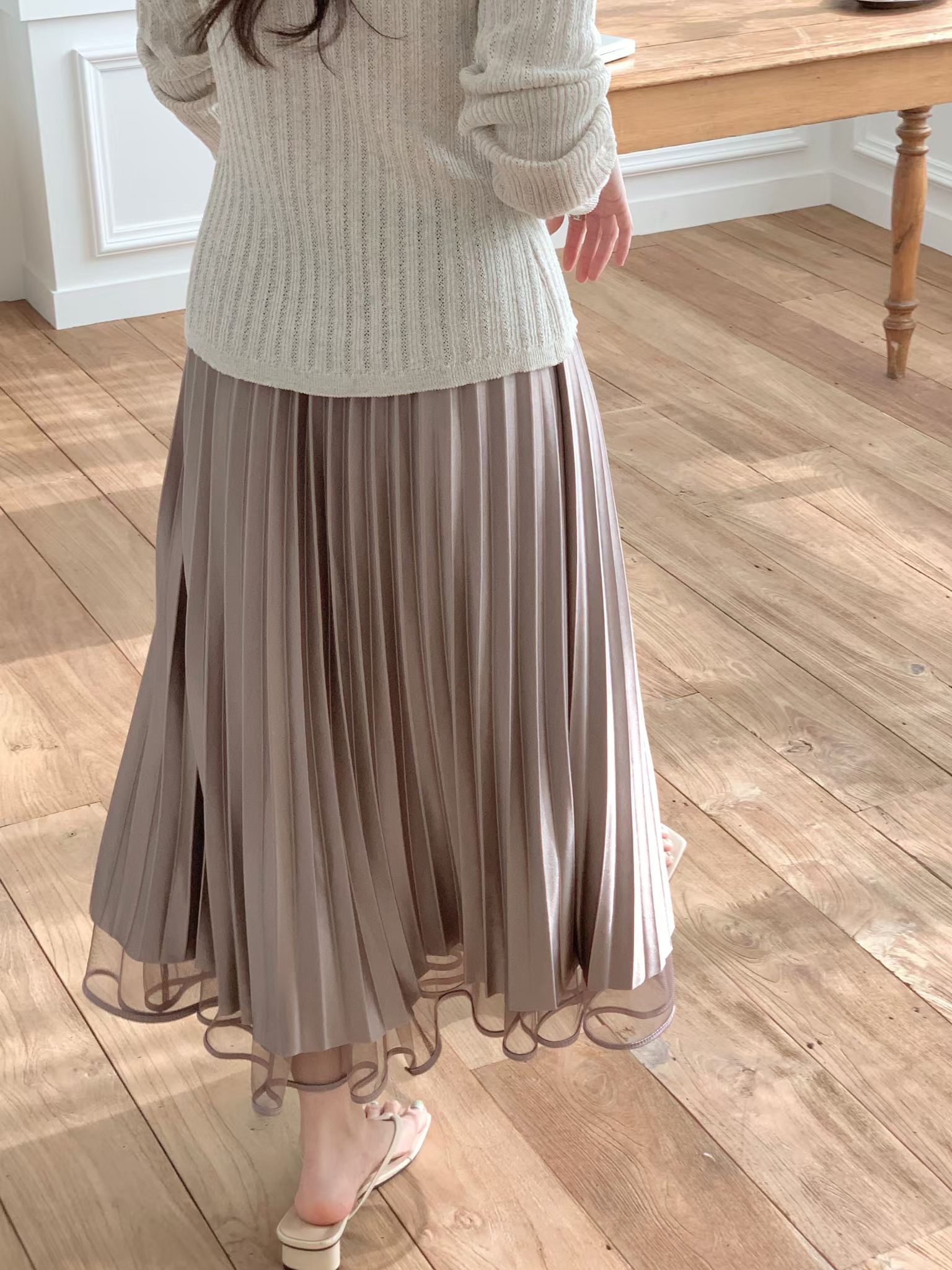 CT16 浪漫雙面網紗百摺長裙