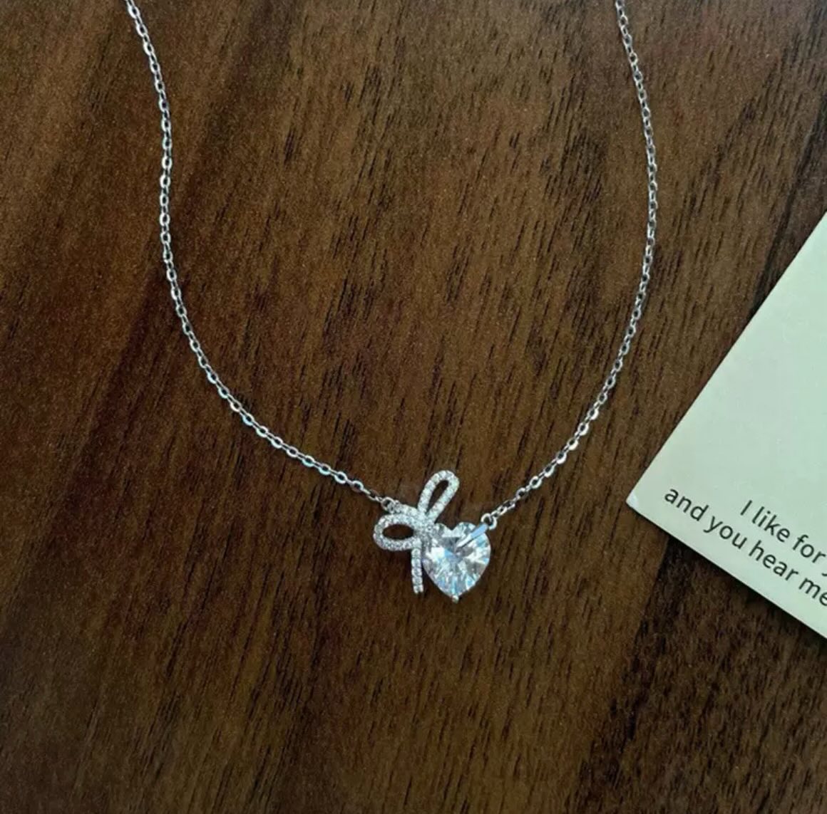 心形蝴蝶結晶鑽項鍊 — 優雅甜美款