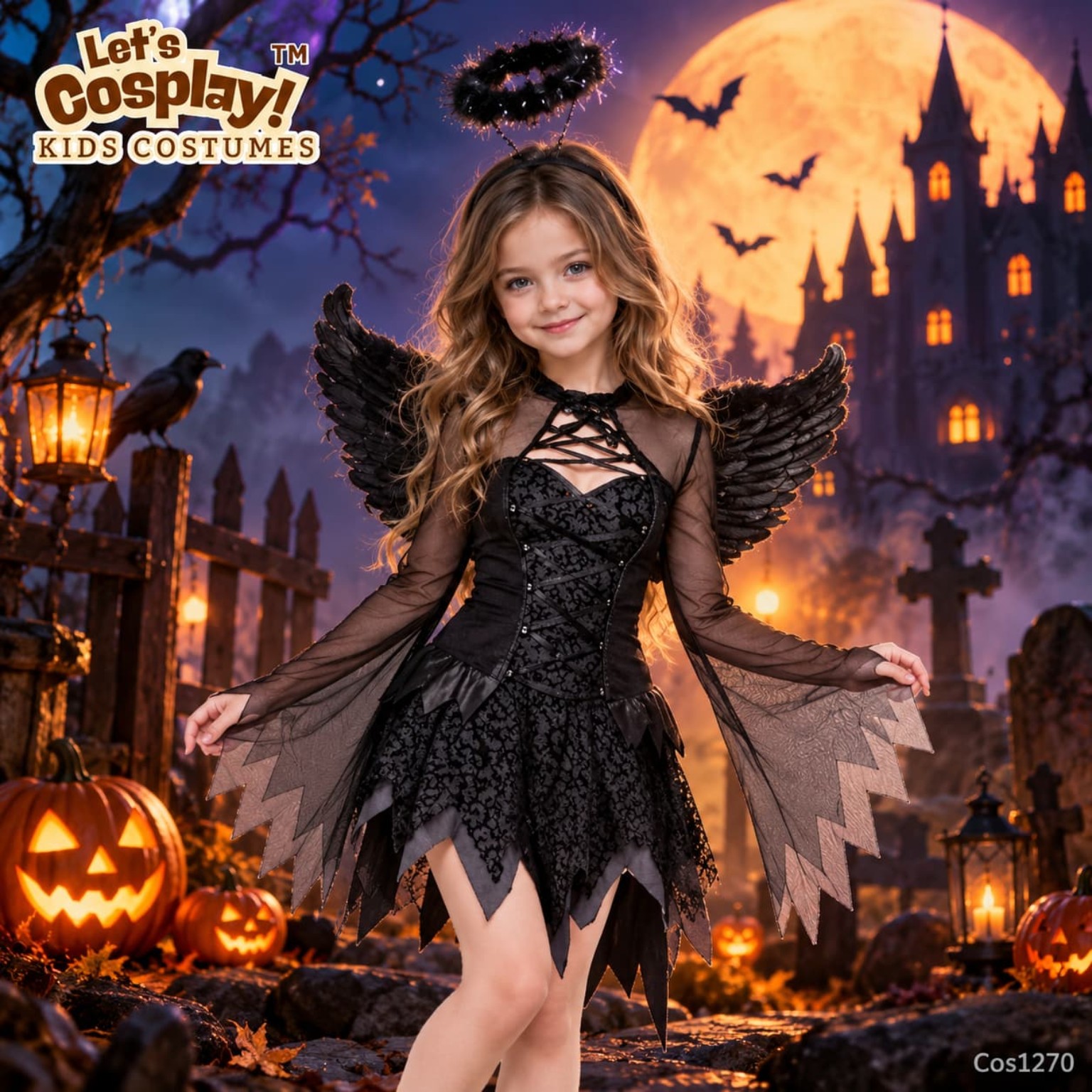 兒童黑色天使萬聖節服裝 Black Angel Kids Halloween CostumeCOS1270