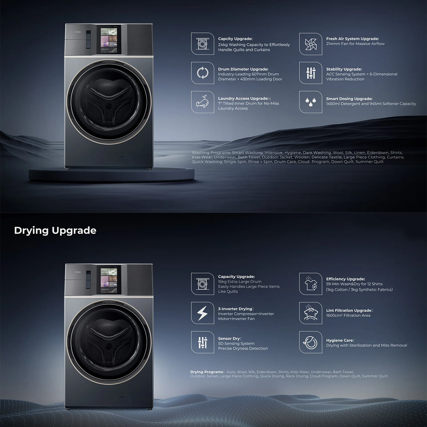 Haier 24kg/13kg Duo Drum Washer Dryer (HWD240-BD12LGNU1)