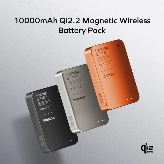 Momax 1-Power Q.Pass² 10000mAh Qi2 25W 磁吸流動電源 (CCC 認證)