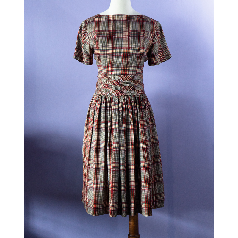 (Last L) Summer in Woodland - 1950s Inspired Checkered Summer Dress- Short Sleeve (FM176)